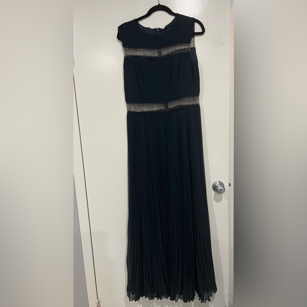 Navy blue dress for special occasions.